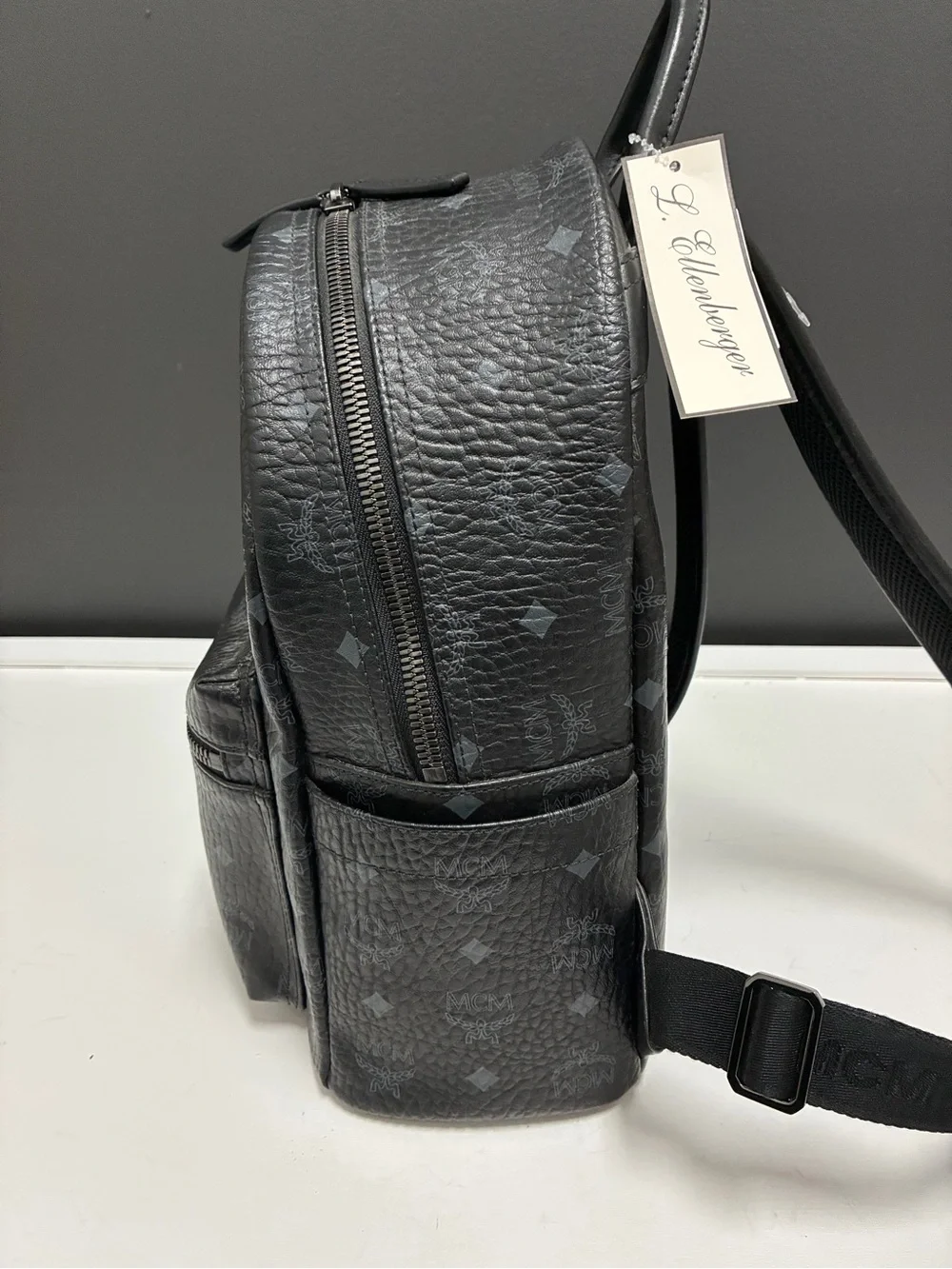 MCM Metallic Gray Monogram Backpack